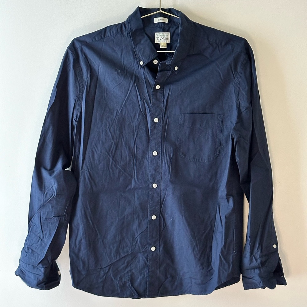 J Crew Large Navy Button-down in Secret Wash